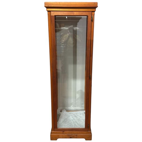 Tall Interior Lit Pine Tower Display Cabinet with 4 Glass Walls - (24" x 26" x 77" tall)