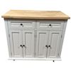 Image 1 : White Kitchen Islan Cabinet on Casters - Pine Look Top (18" x 36" x 32" tall)