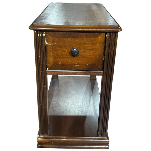 Small Wood Chairside Table with Inlaid Top