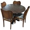 Image 1 : Dark Wood Mennonite Style Pedestal Games Drop Leaf Table with 4 Curved Back Upholstered Chairs