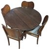 Image 2 : Dark Wood Mennonite Style Pedestal Games Drop Leaf Table with 4 Curved Back Upholstered Chairs