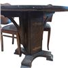 Image 4 : Dark Wood Mennonite Style Pedestal Games Drop Leaf Table with 4 Curved Back Upholstered Chairs