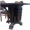 Image 5 : Dark Wood Mennonite Style Pedestal Games Drop Leaf Table with 4 Curved Back Upholstered Chairs