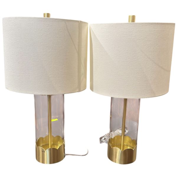 Pair of Contemporary Brass & Glass Table Lamps Tall