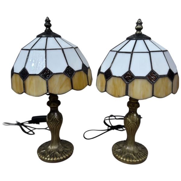Pair of Tiffany Style Stained Glass Table Lamps Height