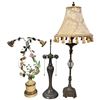 Image 1 : Trio of Lamps: Italian Tole Floral Wreath, Double Socket Bronze & Brass W Crystal Ball Accent