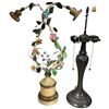 Image 2 : Trio of Lamps: Italian Tole Floral Wreath, Double Socket Bronze & Brass W Crystal Ball Accent