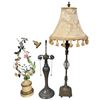 Image 3 : Trio of Lamps: Italian Tole Floral Wreath, Double Socket Bronze & Brass W Crystal Ball Accent