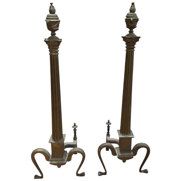 Vintage Pair of Brass Fireplace Andirons Height