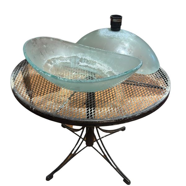 Tempered Glass Vessel Countertop Sinks 21" Across & Outdoor Metal Mesh Cafe Table 30" Dia