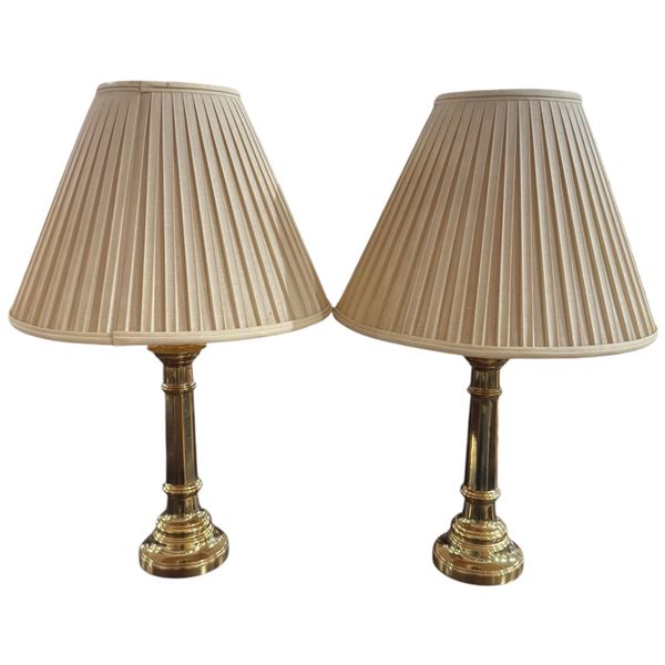 Pair of Late 20th Century Brass Lamps & Shades Tall