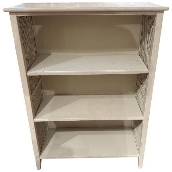 Southern Style 3-Shelf White Bookcase with Wicker Sides