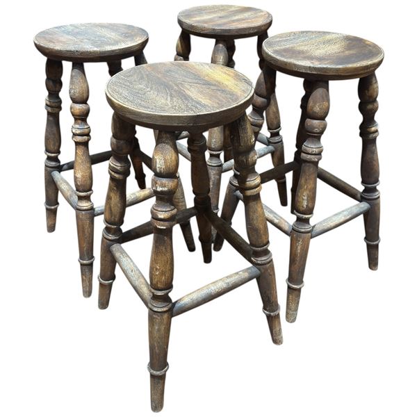 Set of 4 Wood Bar Stools with Spindle Legs Tall