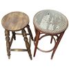 Image 2 : Pair of Mismatched Bar Stools Wood Spindle Tall & Bentwood Frame Rattan Seat