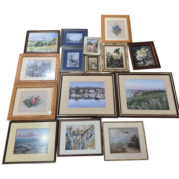 16 Framed Prints & Assorted Wall Hangings Largest 22x18"