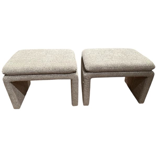 Pair of Grey Modern Ottomans with Blocky Design