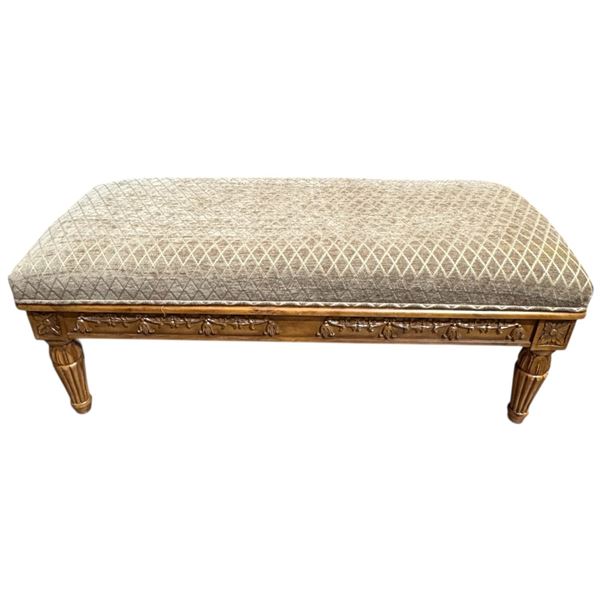 Neoclassical Design Upholstered Bench with Carved Legs & Soft Upholstering