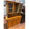 Image 2 : Rustic Pint Kitchen Hutch Cabinet with Green Wash Colour on Sides Two Piece Unit