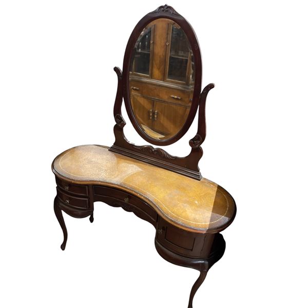 Vintage Victorian Duchess Style Kidney Shaped Mahogany Woman's Dressing Table