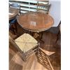 Image 1 : Wooden Pub Style Round Top Pedestal Base Dining Table & Two Woven Rush Chairs