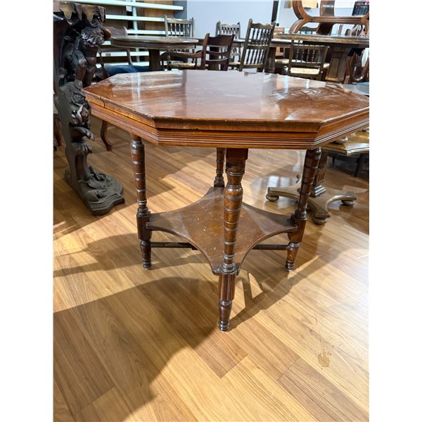 Vintage Octagon Shaped Two Tiered Wood Table