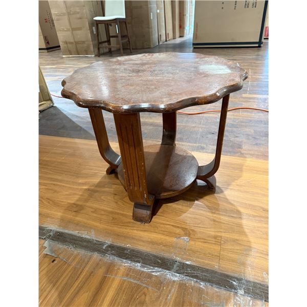 Vintage Art Deco Wood Table Scalloped Edges Walnut Veneer