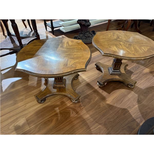 Pair of Vintage Scalloped Edge Wood Side Tables