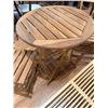 Image 4 : Outdoor Teak Table & Two Matching Chairs W Modern Slatted Bamboo Bench