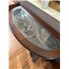 Image 2 : Reproduction Traditional Style Dark Brown Sofa Console Table Glass Top & Carved Legs