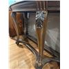 Image 3 : Reproduction Traditional Style Dark Brown Sofa Console Table Glass Top & Carved Legs
