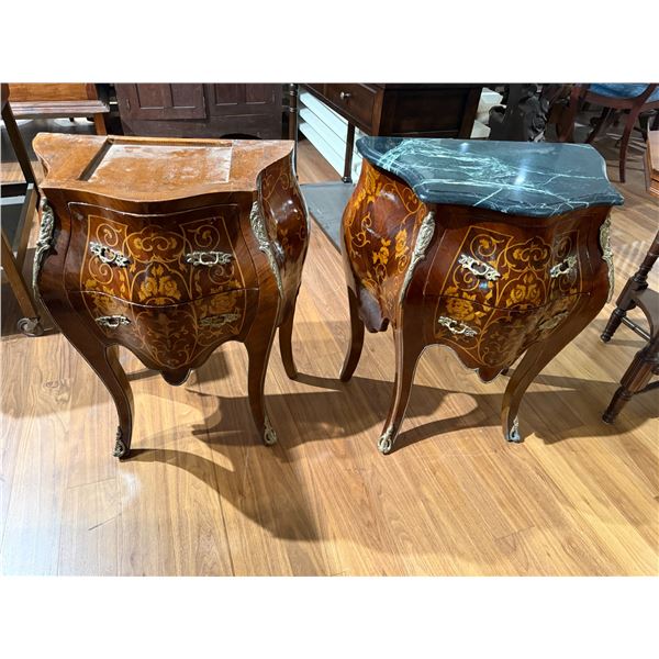 Pair of Barouque Style Bedside Cabinet One is Missing the Marble Top