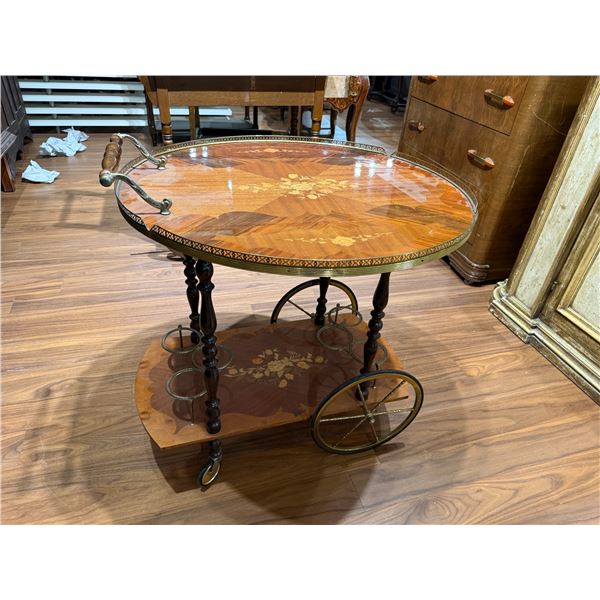 Vintage Italian Marquetry Drop Leaf Bar Cart