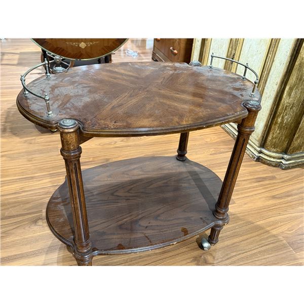 Tea Bar Cart with Ash and Cherry Veneer Brass Accents