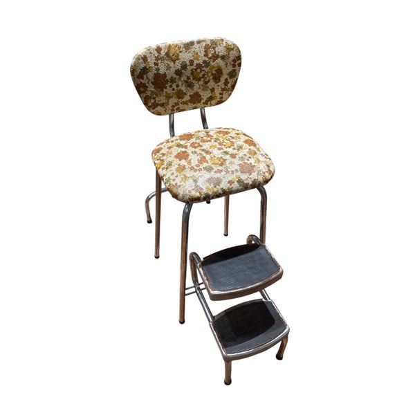 Retro Kitchen Step Stool Chair Floral Print