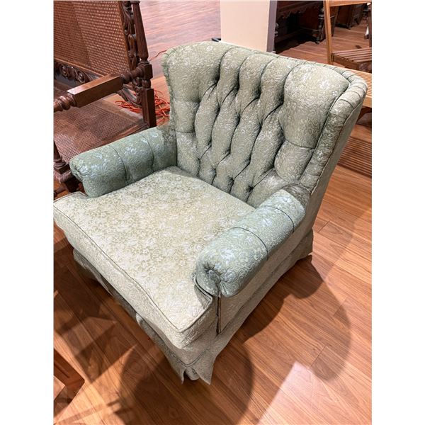 Vintage Green Floral Embroidered Plush Armchair