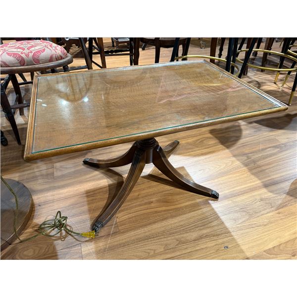Vintage Duncan Phyfe Stile Glass Top Wood Coffee Table