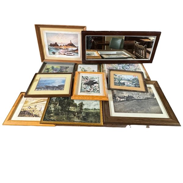 9 Framed Prints Various Subject Matter Largest Plus Mirror