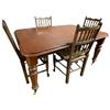 Image 1 : Victorian Style Table with Leaf & 4 Antique Spindle Back Chairs Woven Rush Seats