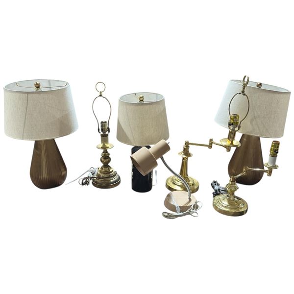 Lumen Lot 7 Lamps: Swivel Arm, Brass, Gooseneck & Modern Styles Tallest is 21"