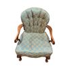 Image 1 : Vintage Wood Framed Arm Chair with Blue Brocade Upholstery