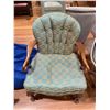 Image 2 : Vintage Wood Framed Arm Chair with Blue Brocade Upholstery