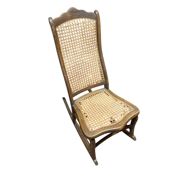 Vintage Wicker Rocking Chair with Wood Frame