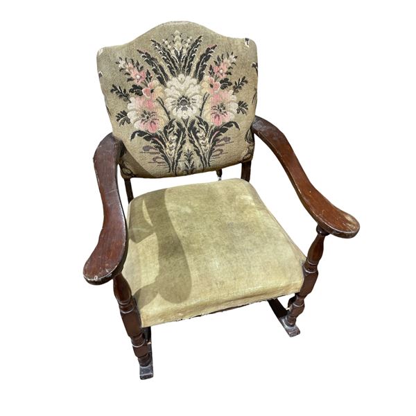 Vintage Wood Framed Rocking Chair with Floral Upholstery