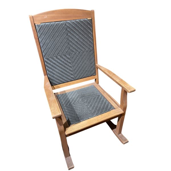 Teak Rocking Chair with Rattan Latticework Seat and Back=