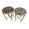Image 1 : Pair of Marble Topped Accent Tables with Golden Metal Frames (22" tall x 15" diameter)