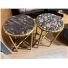 Image 2 : Pair of Marble Topped Accent Tables with Golden Metal Frames (22" tall x 15" diameter)