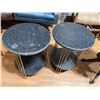 Image 2 : Pair of 2-Tier Marble Topped End Tables with Metal Frames (22" tall x 16" diameter)