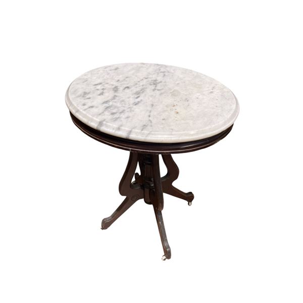 Marble Topped Accent Table on Casters * Wood Frame (19" x 24" x 29" tall)