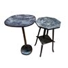 Image 1 : 2 Vintage End Tables * Blue metal mid-century is 24" tall x 13" diameter * Black painted wood with M