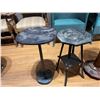 Image 2 : 2 Vintage End Tables * Blue metal mid-century is 24" tall x 13" diameter * Black painted wood with M